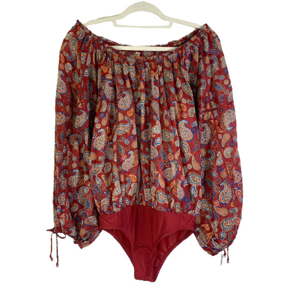 FREE PEOPLE Red Vintage Combo Sundown Bodysuit - NWT - Picture 2 of 16
